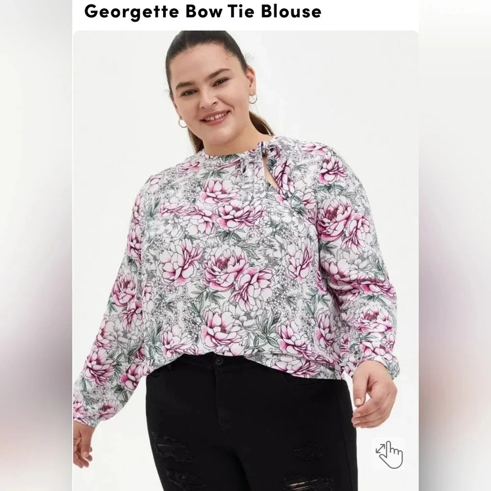 Torrid Georgette Blouse Top Pink Ditsy floral Pattern Whimsical 3X